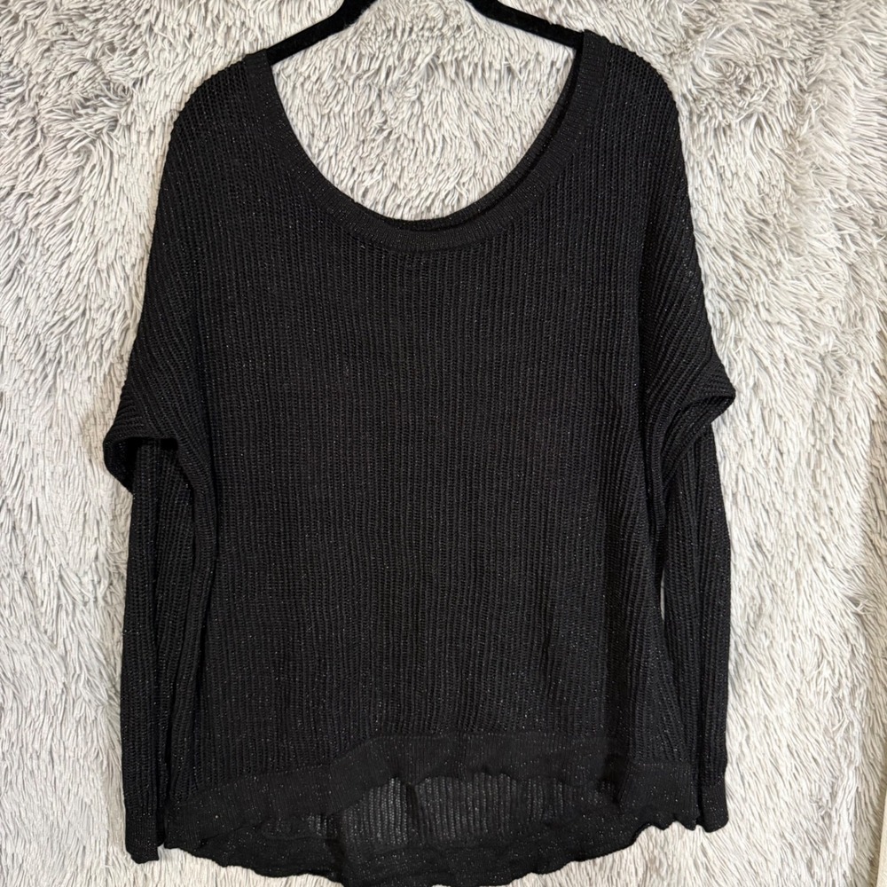 Lane Bryant Black Sparkle Knit Sweater Long Sleeve Scoop Neck Plus Size 18 20